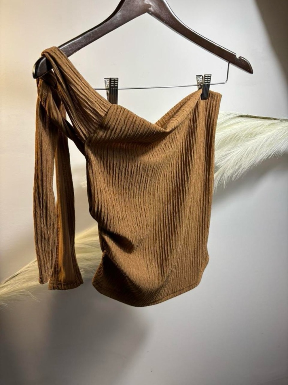 (#49) One-Shoulder Ribbed Tank Top in Warm Brown